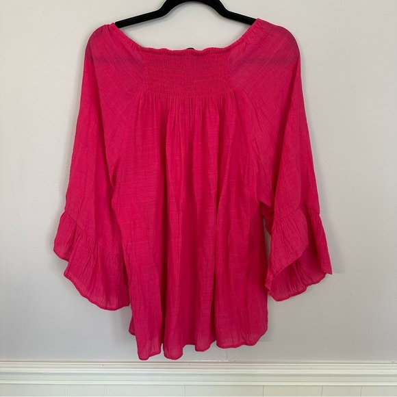 Zac & Rachel Woman 3/4 Ruffle Sleeve Hot Pink Peasant Style Top Sz 2X GUC - Picture 6 of 6